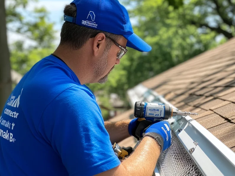 Technician installing new gutters on a Florida home