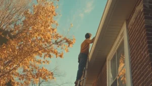 A man installing gutter guards on his home in Florida DIY. 