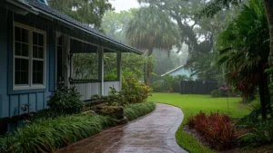 What gutters do on Florida's Nature Coast. Protecting a home's foundation and siding during heavy rainfall.